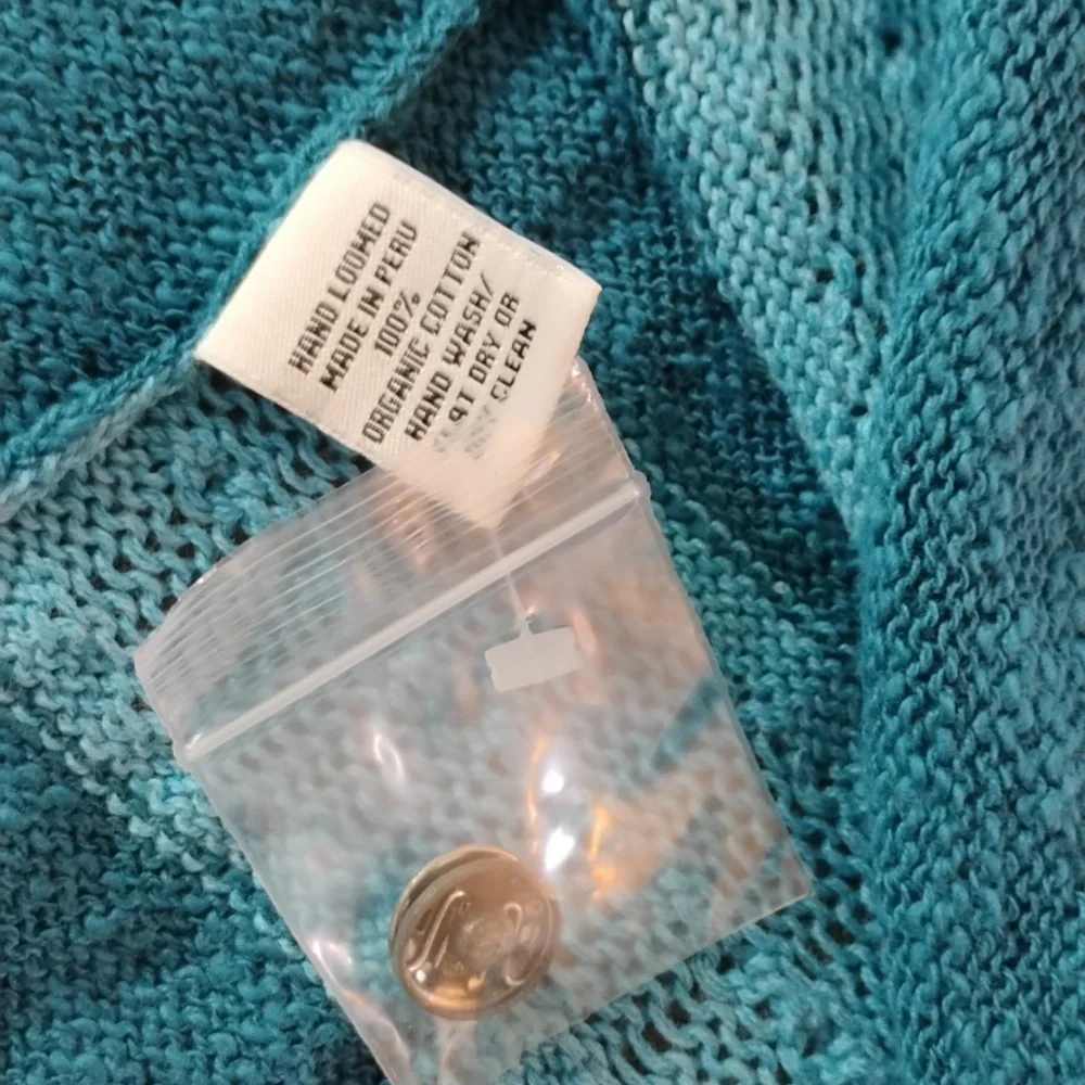 Indigenous Teal And Turquoise Organic Cotton Poncho New Without Tags